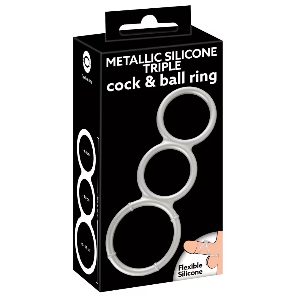You2 Toys Metallic Silicone Triple cock and ball ring